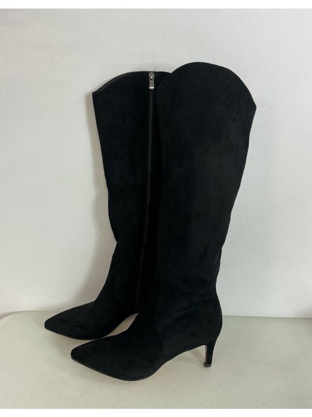 Mira Azzurra Black Suede Tall Slim Heel Boots Womens 9